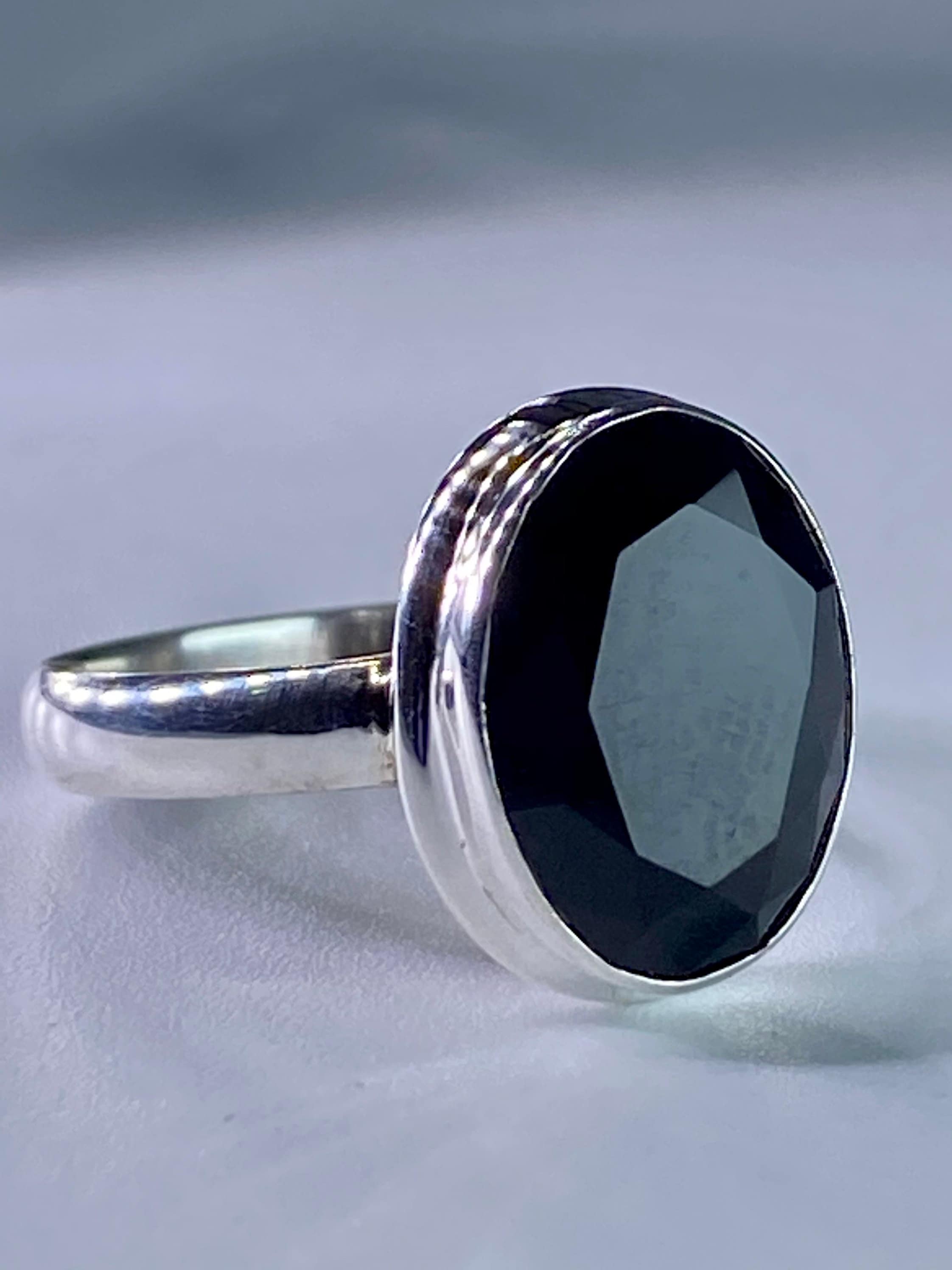 Black Polished Tourmaline Sterling Silver Ring