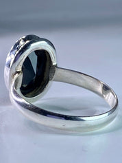 Black Polished Oval Tourmaline 925 Sterling Silver Ring