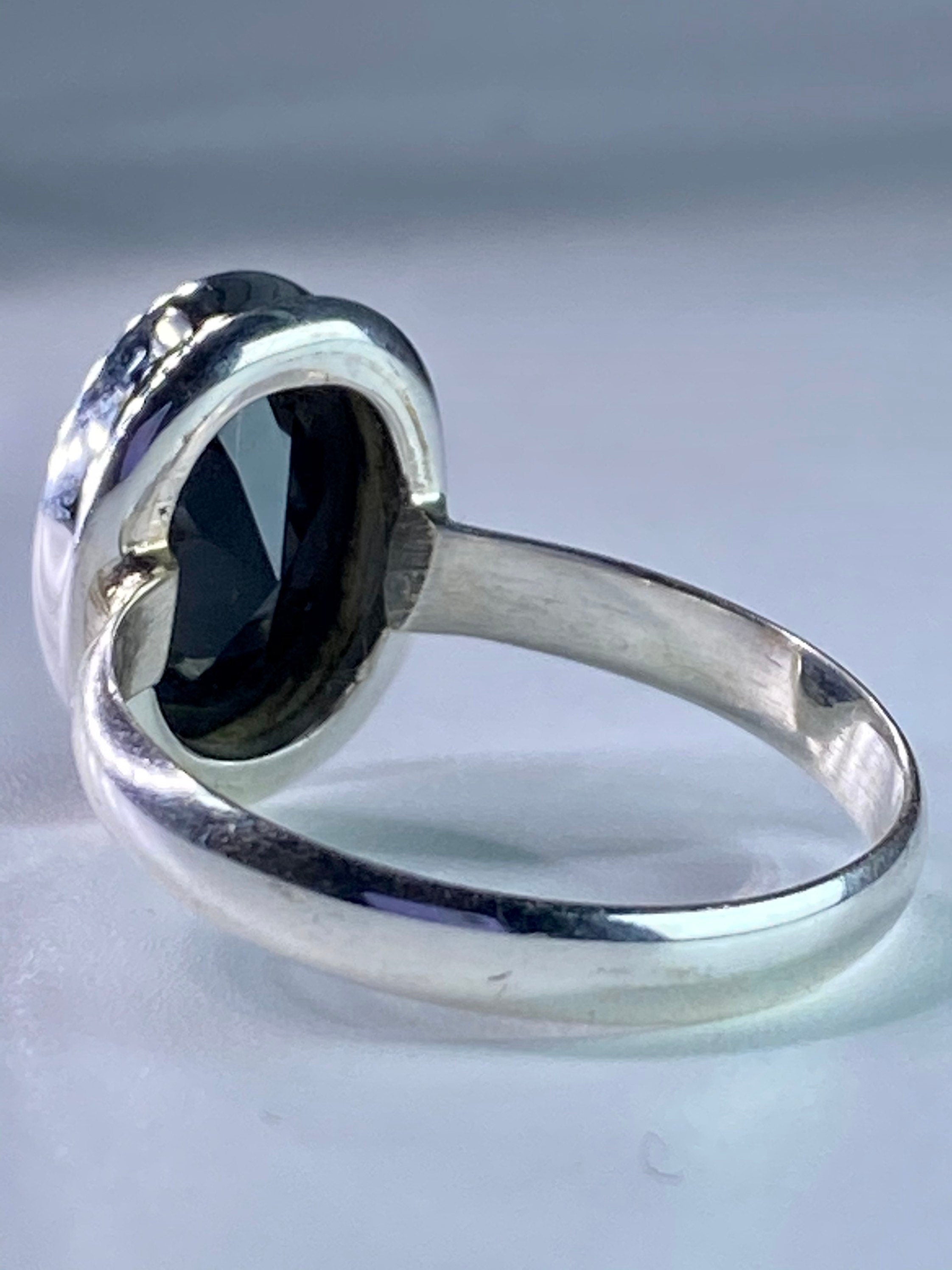 Black Polished Oval Tourmaline 925 Sterling Silver Ring