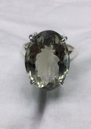 A Large Green Amethyst (Prasiolite ) and Silver Ring.