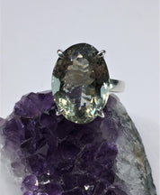 A Large Green Amethyst (Prasiolite ) and Silver Ring.