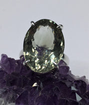 A Large Green Amethyst (Prasiolite ) and Silver Ring.