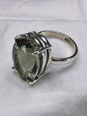 A Large Green Amethyst (Prasiolite ) and Silver Ring.