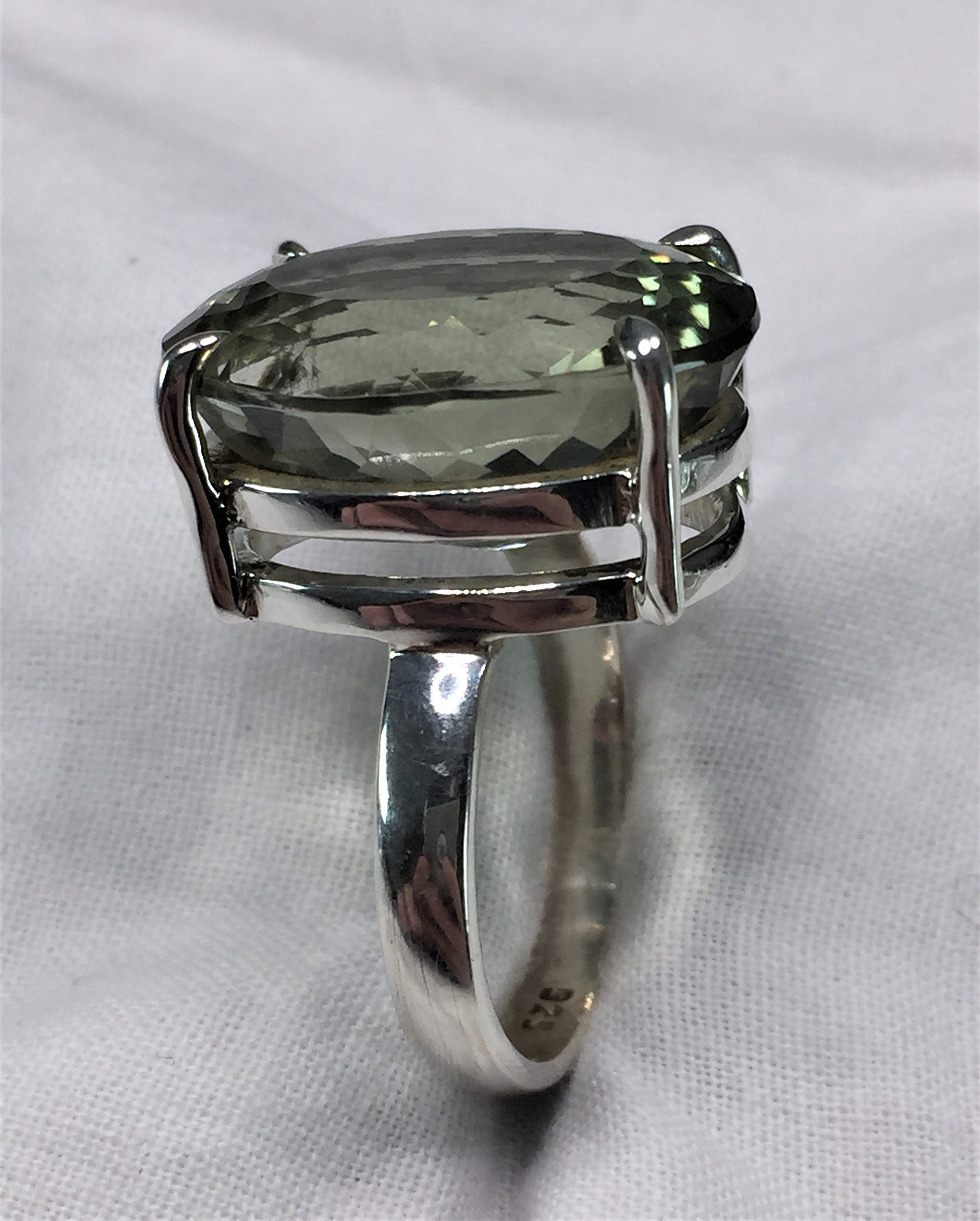 A Large Green Amethyst (Prasiolite ) and Silver Ring.