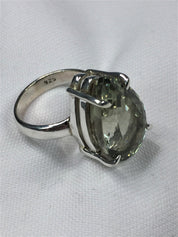 A Large Green Amethyst (Prasiolite ) and Silver Ring