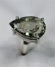 A Large Green Amethyst (Prasiolite ) and Silver Ring