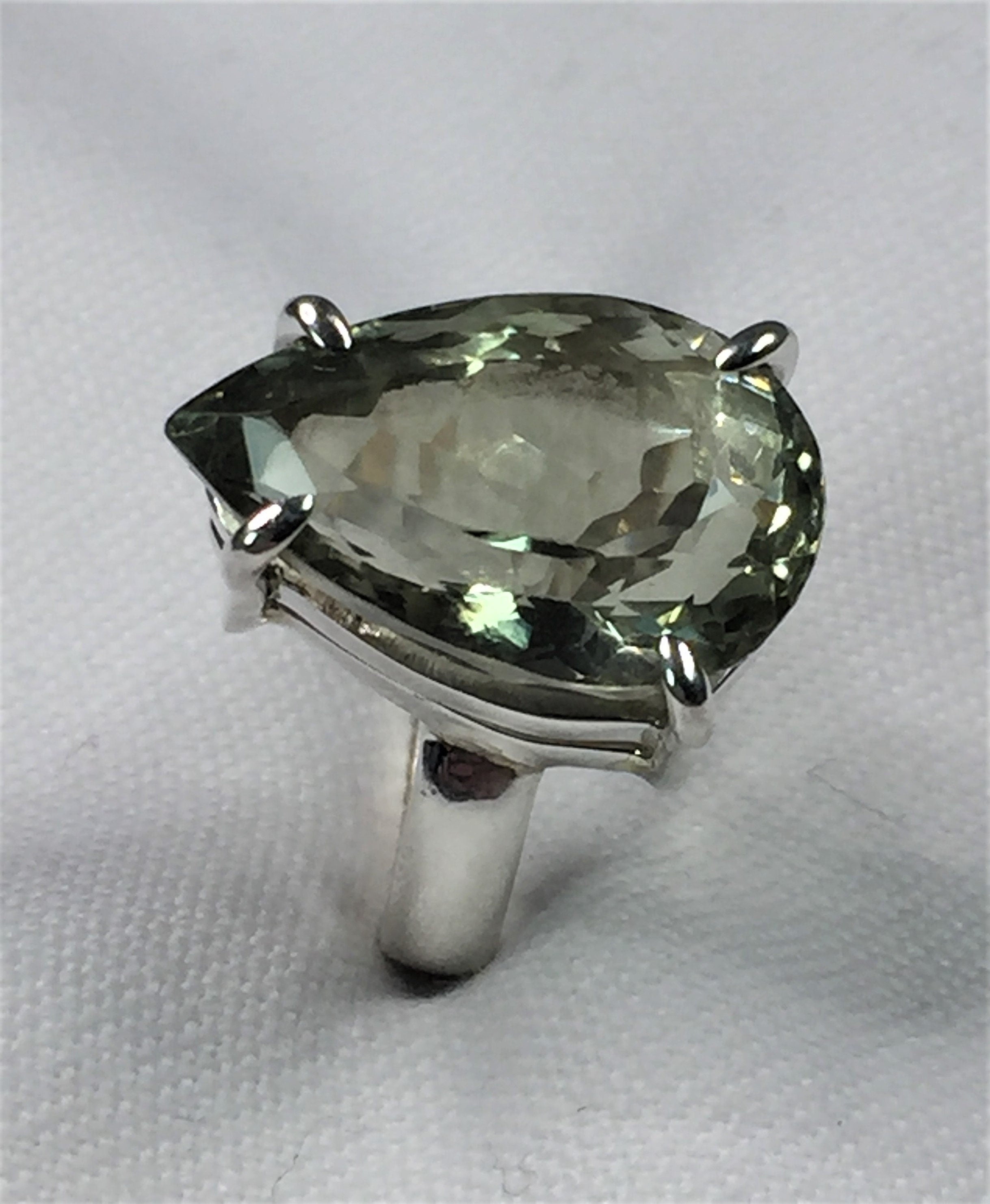 A Large Green Amethyst (Prasiolite ) and Silver Ring