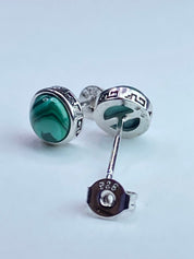 Malachite Silver Stud Round Earrings