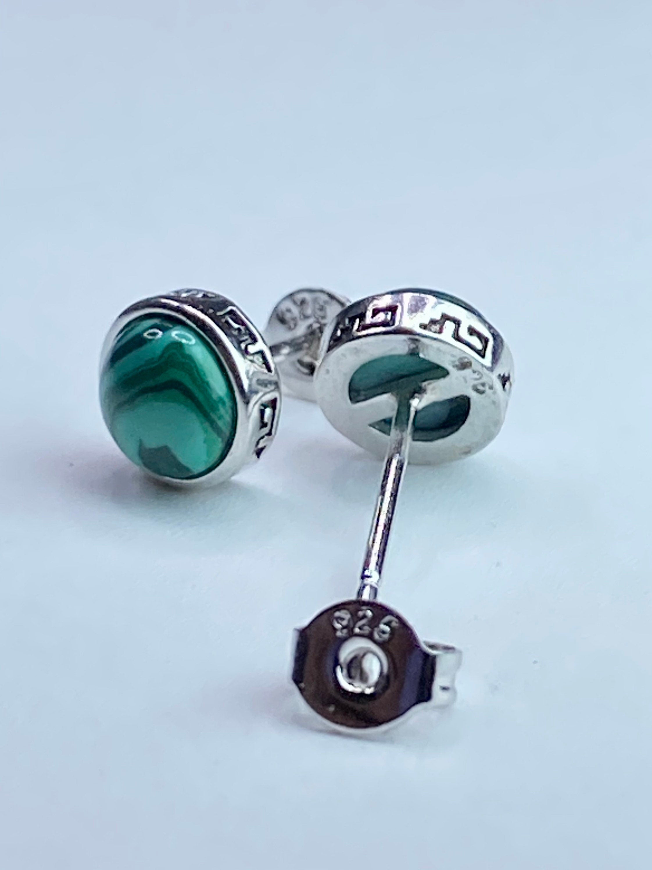 Malachite Silver Stud Round Earrings