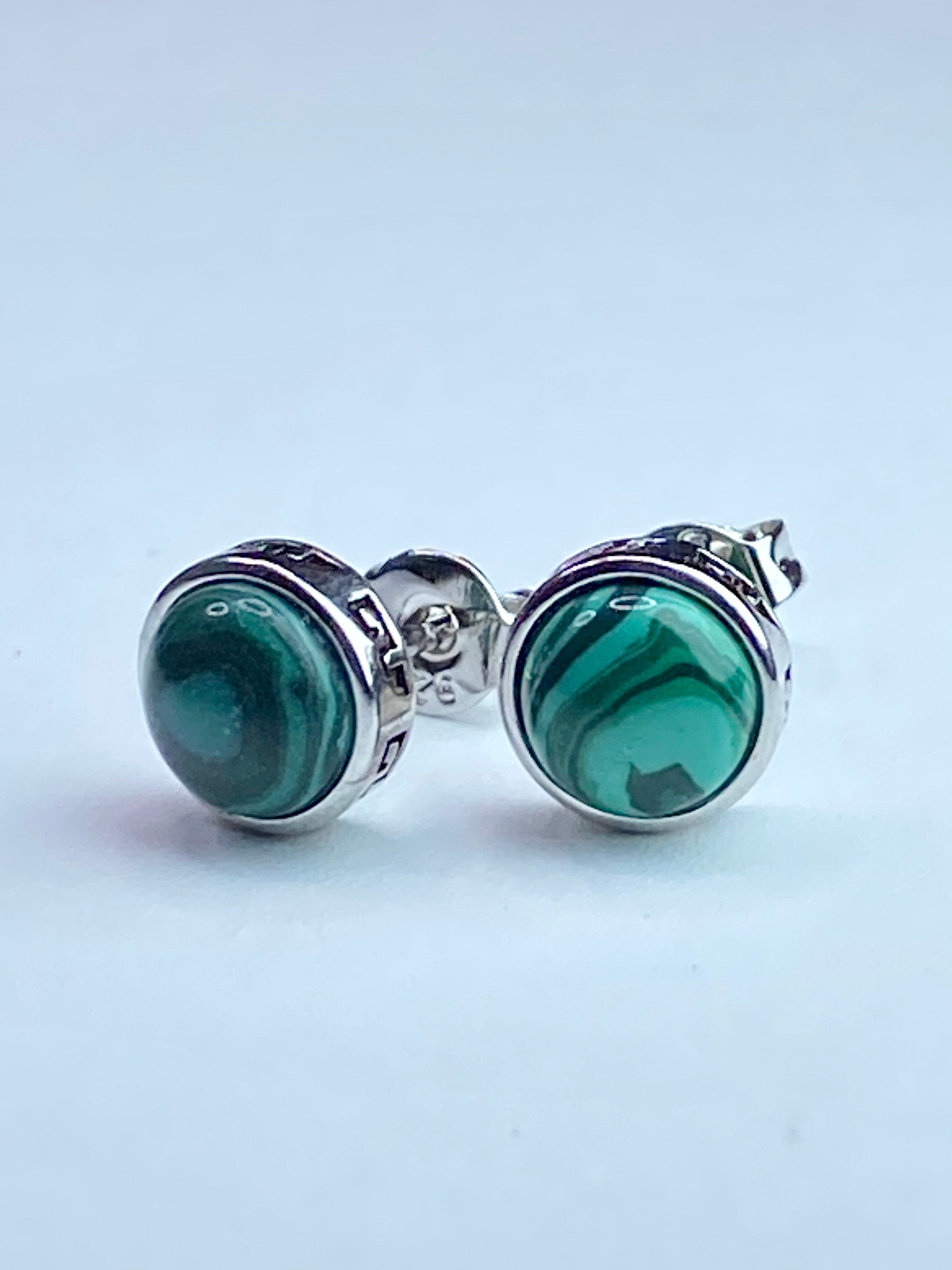 Malachite Silver Stud Round Earrings