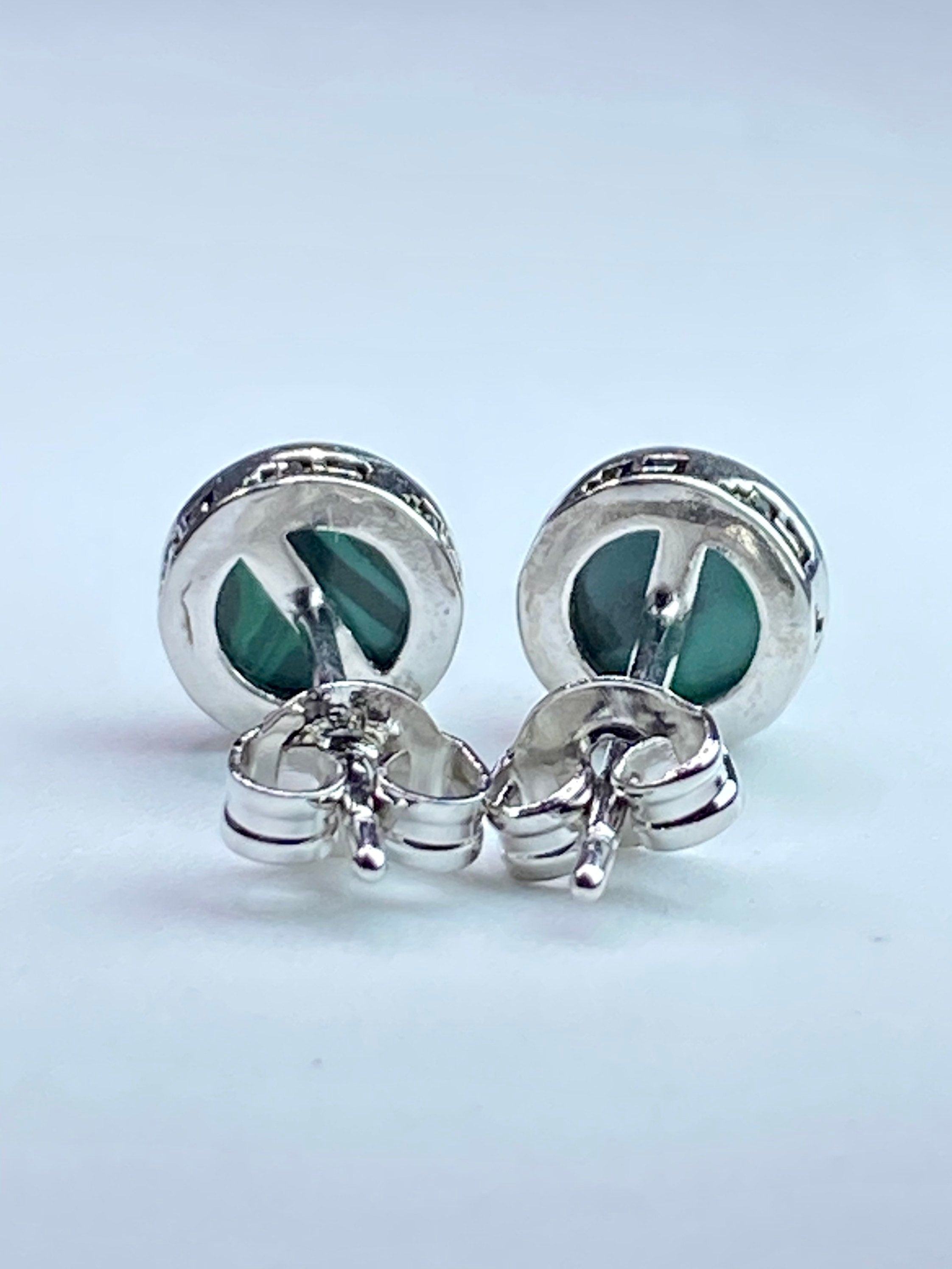 Malachite Silver Stud Round Earrings