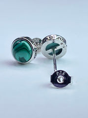 Malachite Silver Stud Round Earrings