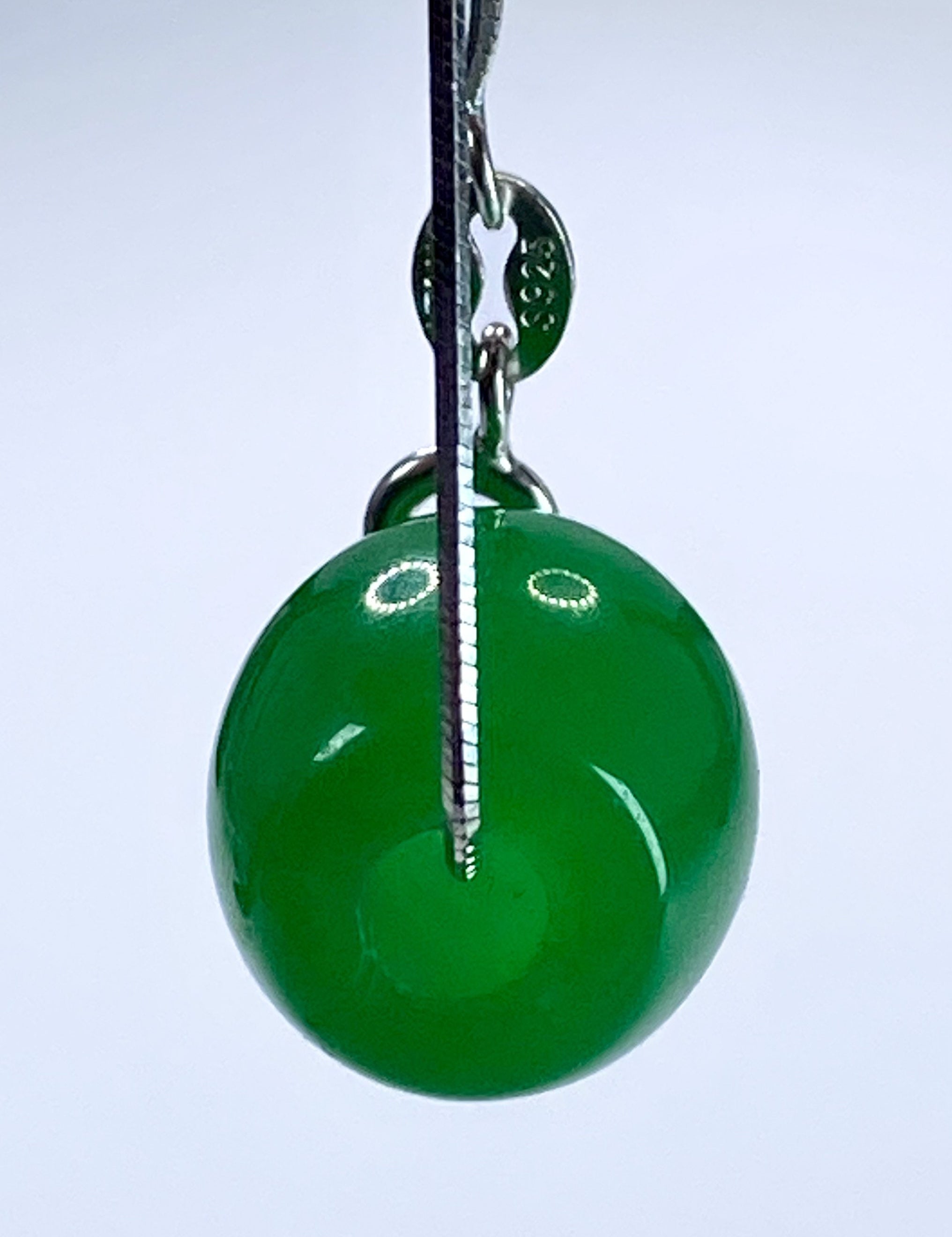 Natural Green Jade Pendant Including the Solid Silver Chain