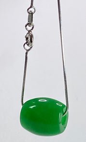 Natural Green Jade Pendant Including the Solid Silver Chain