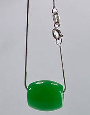 Natural Green Jade Pendant Including the Solid Silver Chain