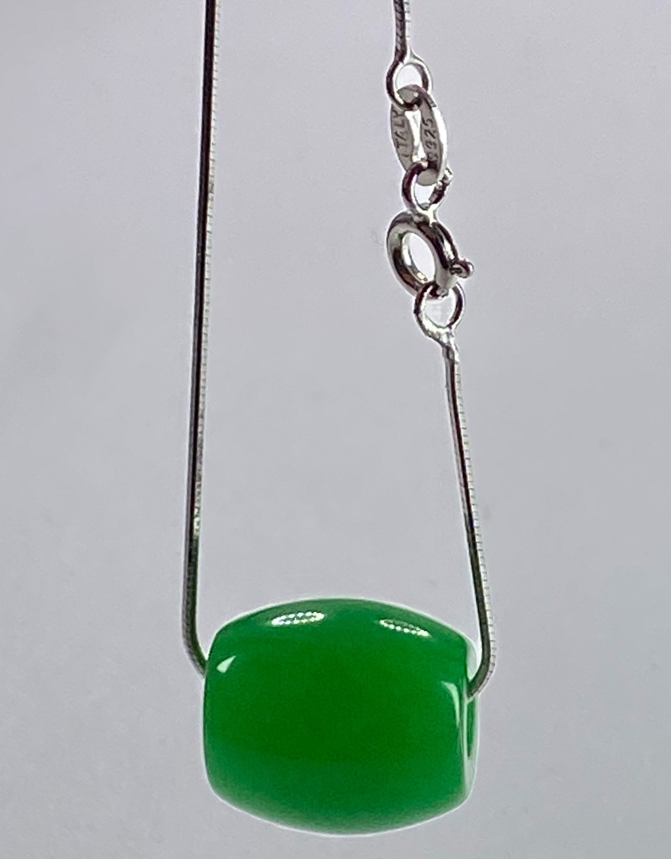 Natural Green Jade Pendant Including the Solid Silver Chain