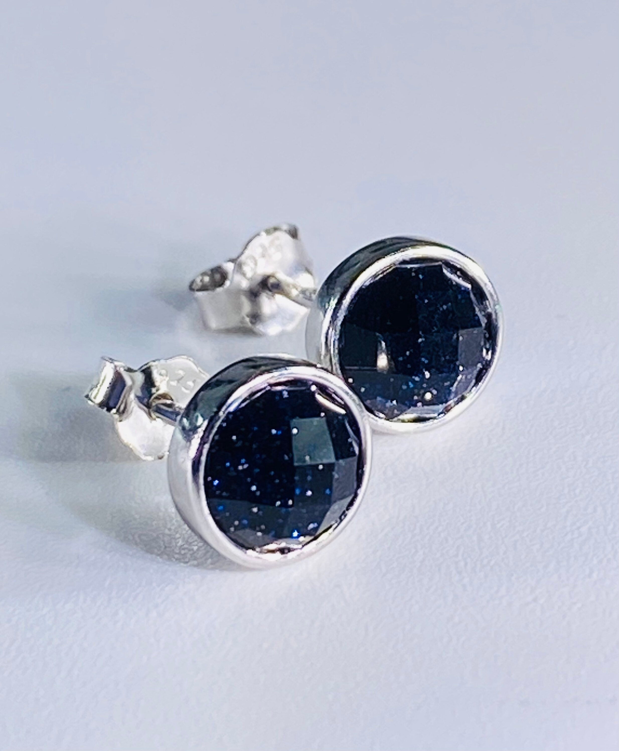 Faceted Navy Blue Goldstone and Silver Studs