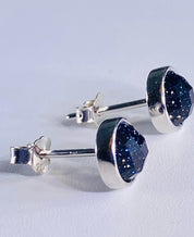 Faceted Navy Blue Goldstone and Silver Studs