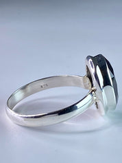 Black Polished Oval Tourmaline 925 Sterling Silver Ring