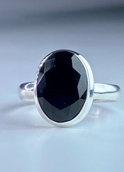 Black Polished Oval Tourmaline 925 Sterling Silver Ring