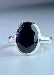 Black Polished Tourmaline Sterling Silver Ring