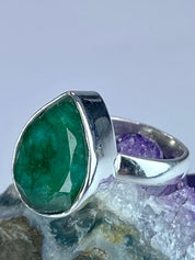 Raw Emerald and Silver Ring (F)