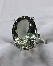 A Large Green Amethyst (Prasiolite ) and Silver Ring.