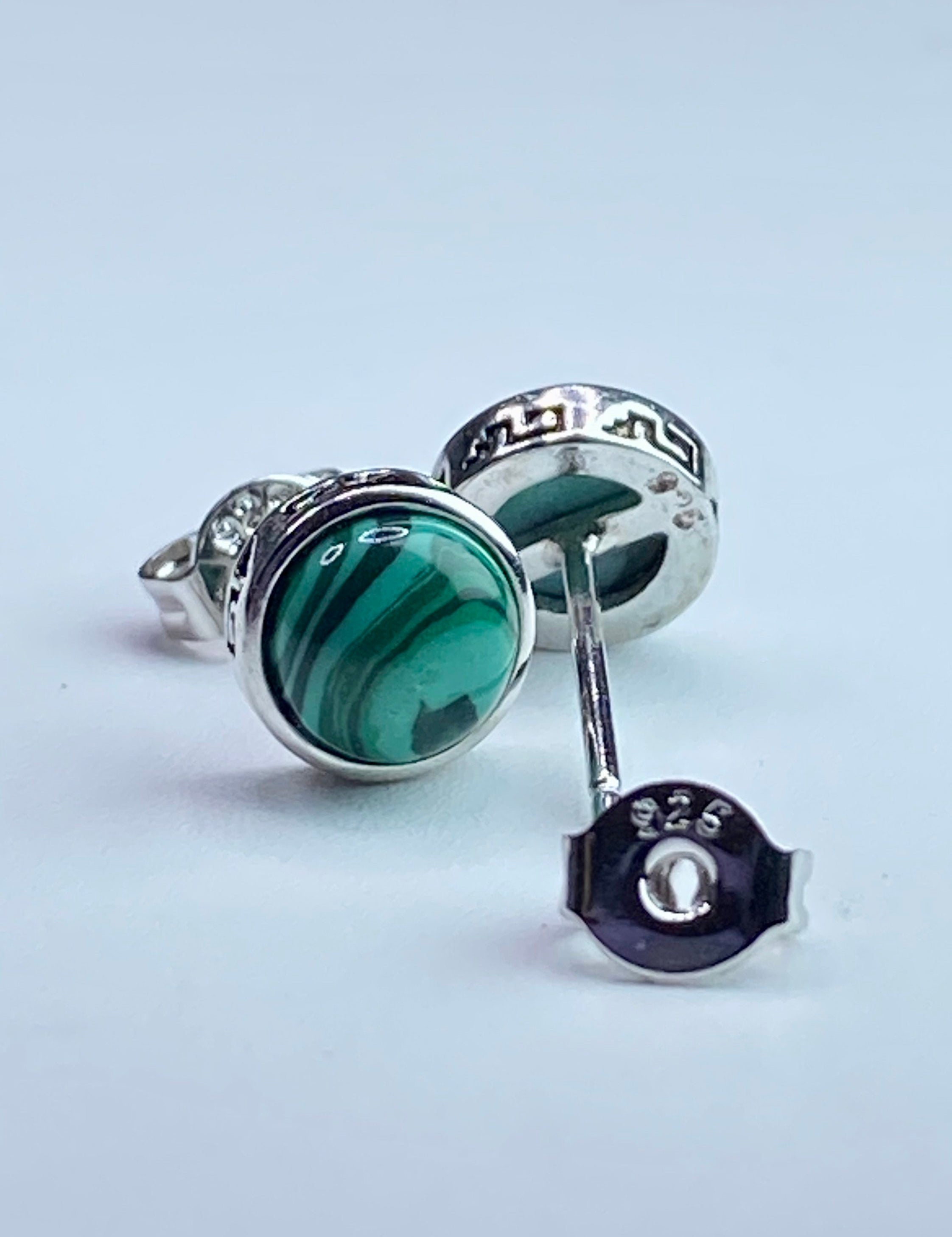 Malachite Silver Stud Round Earrings