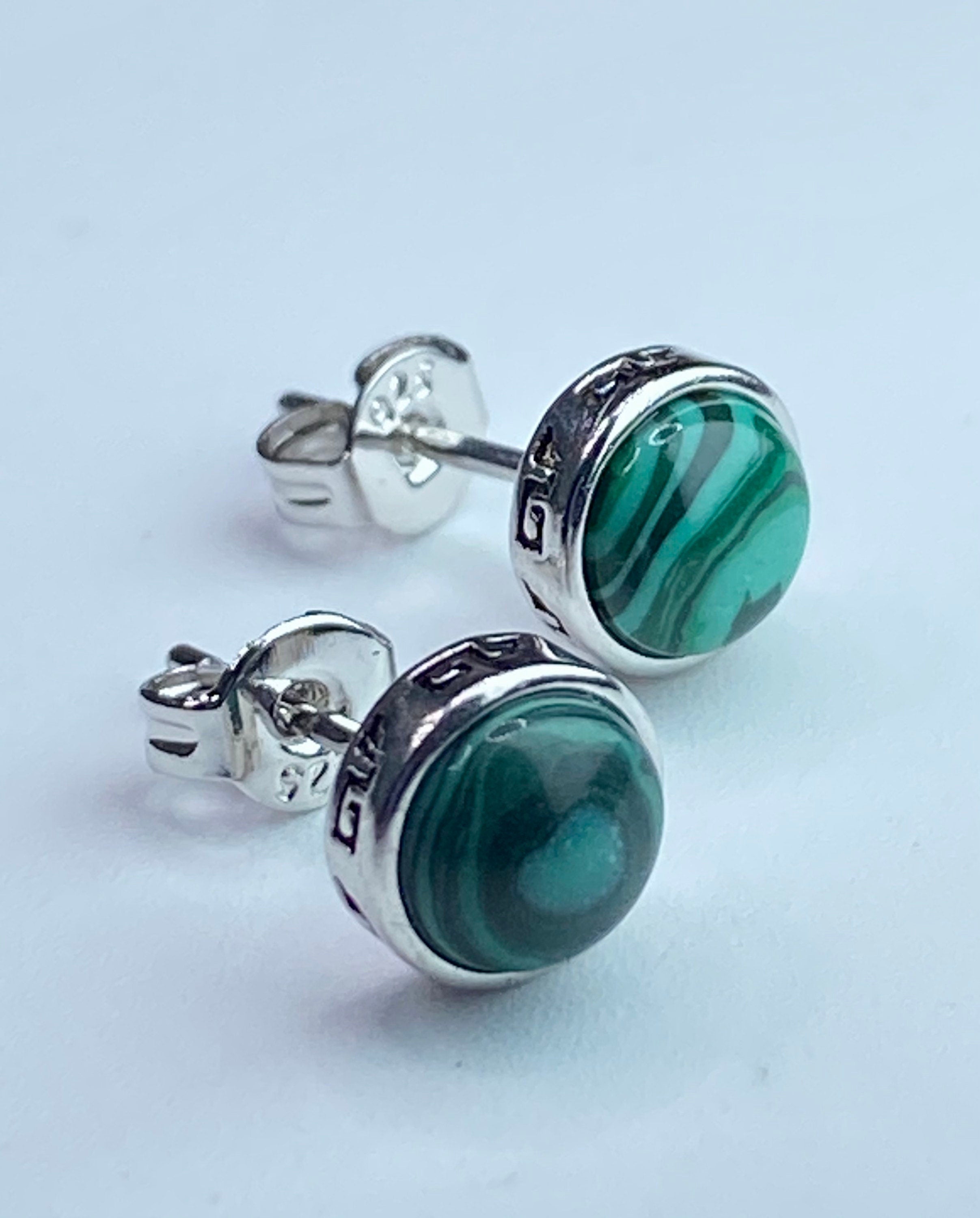 Malachite Silver Stud Round Earrings