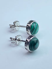 Malachite Silver Stud Round Earrings
