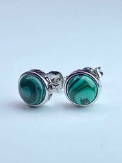 Malachite Silver Stud Round Earrings