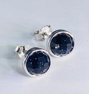 Faceted Navy Blue Goldstone and Silver Studs