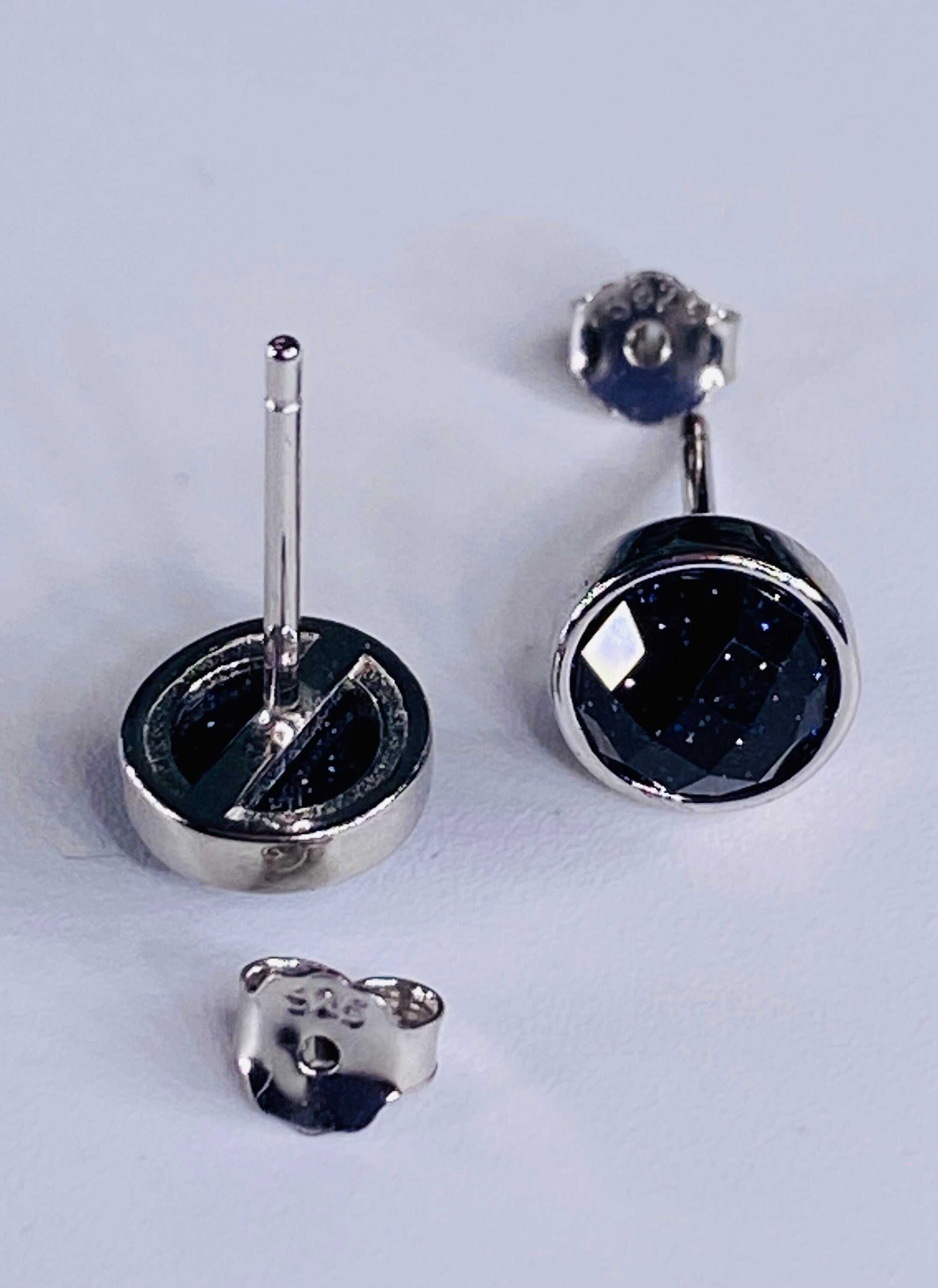 Faceted Navy Blue Goldstone and Silver Studs