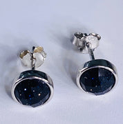 Faceted Navy Blue Goldstone and Silver Studs