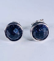 Faceted Navy Blue Goldstone and Silver Studs