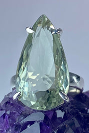 A Large Green Amethyst (Prasiolite ) and Silver Ring