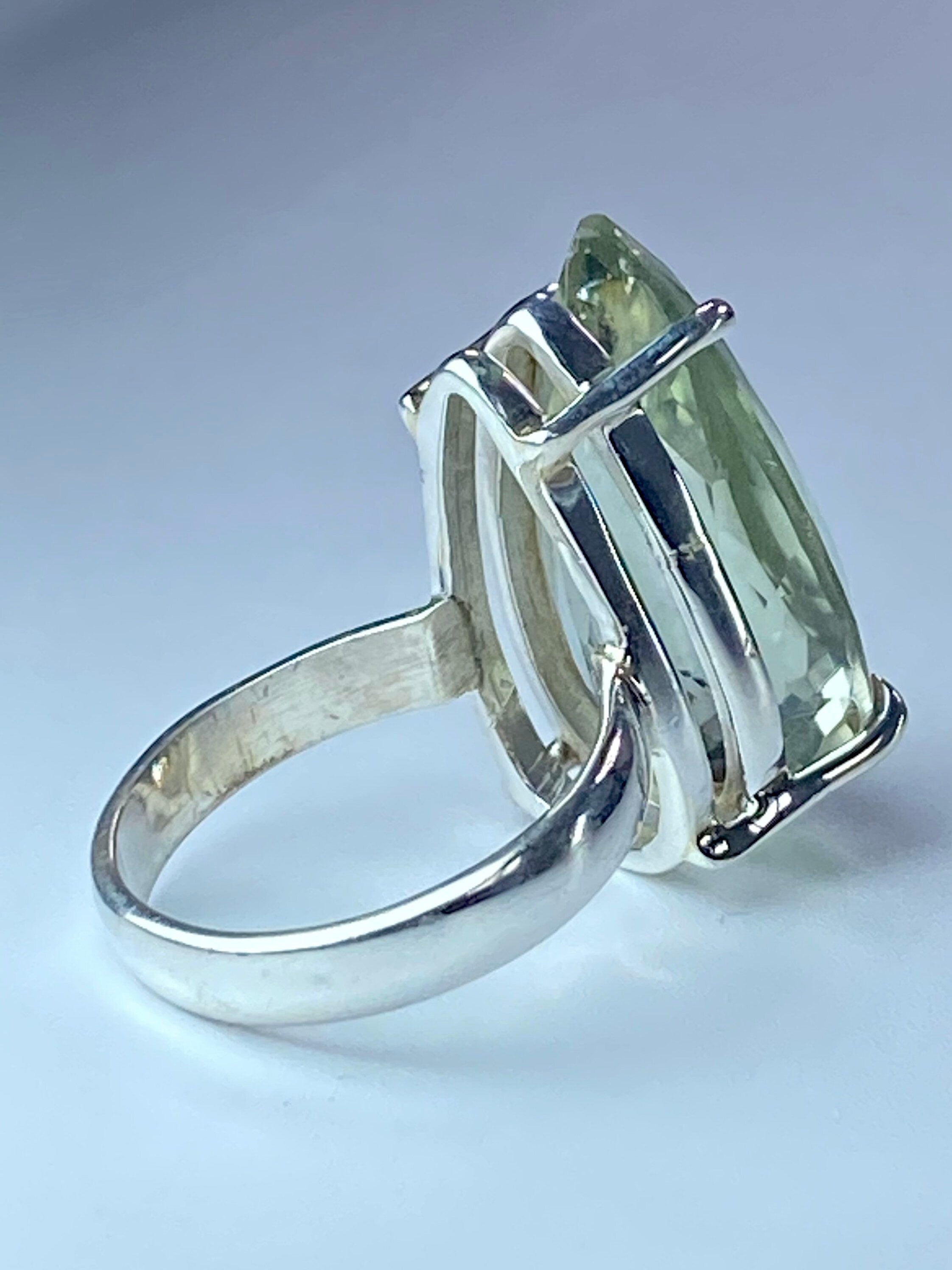 A Large Green Amethyst (Prasiolite ) and Silver Ring