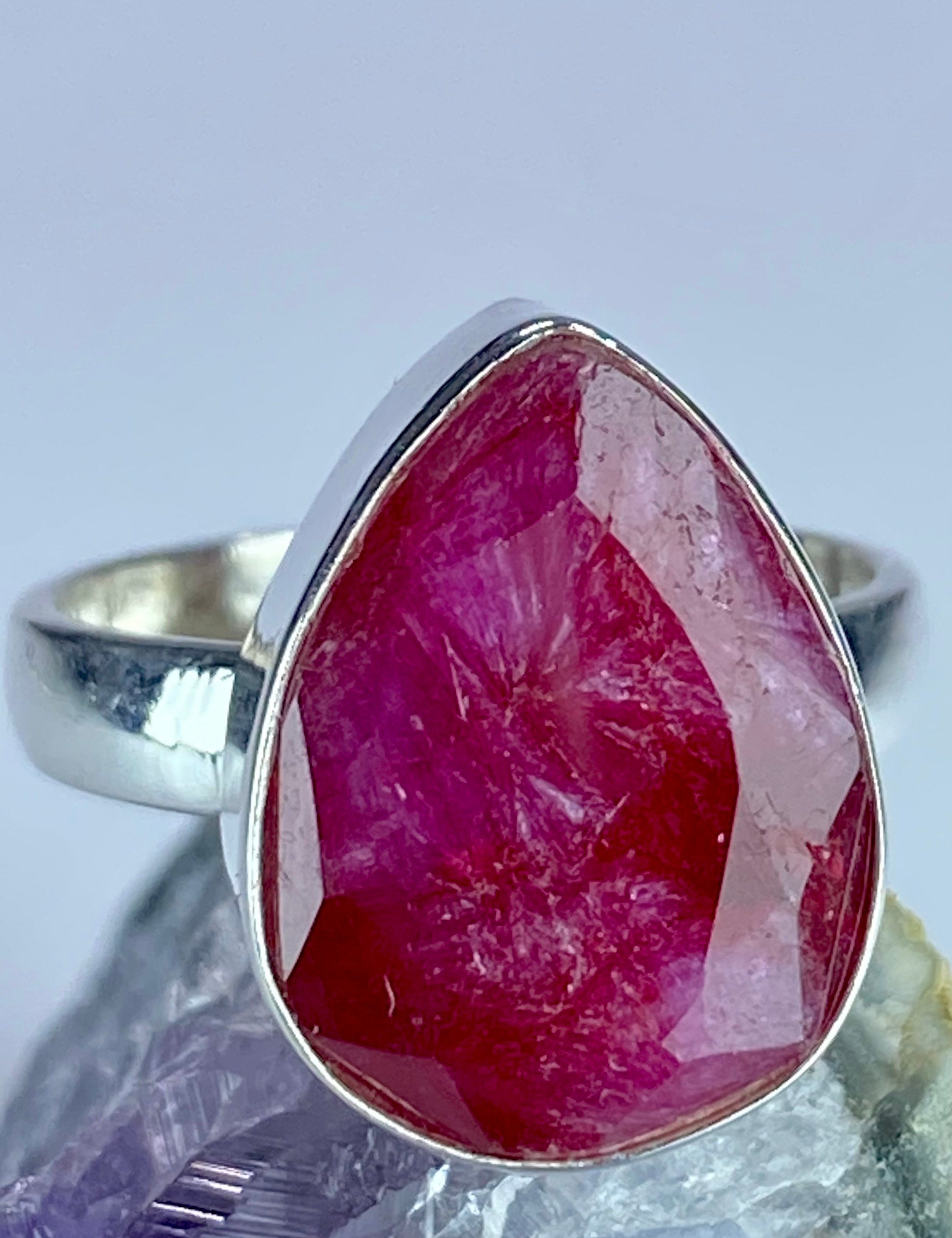 Raw Ruby and Silver Ring (F)