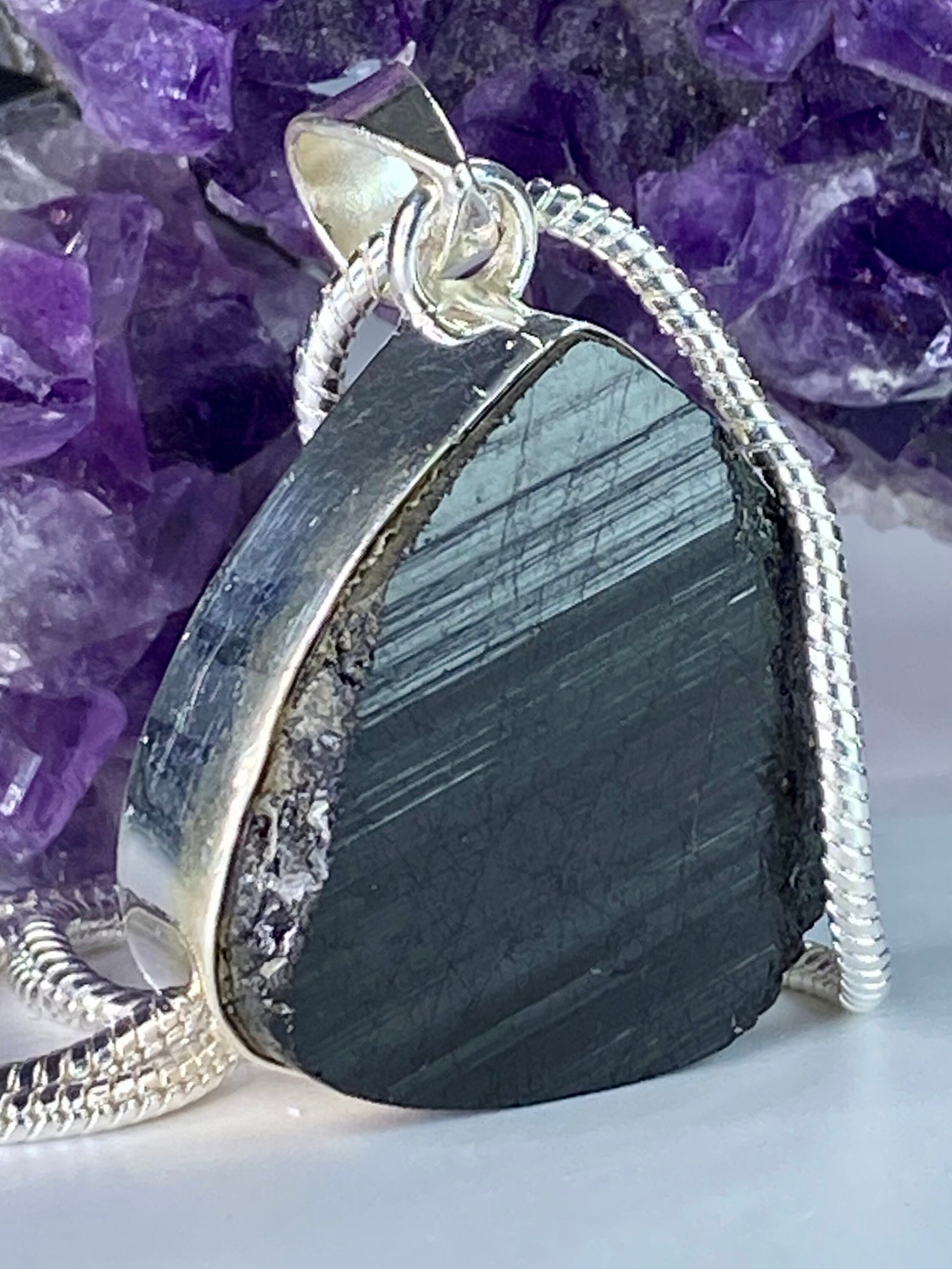 Natural Black Tourmaline and Silver Pendant(F)