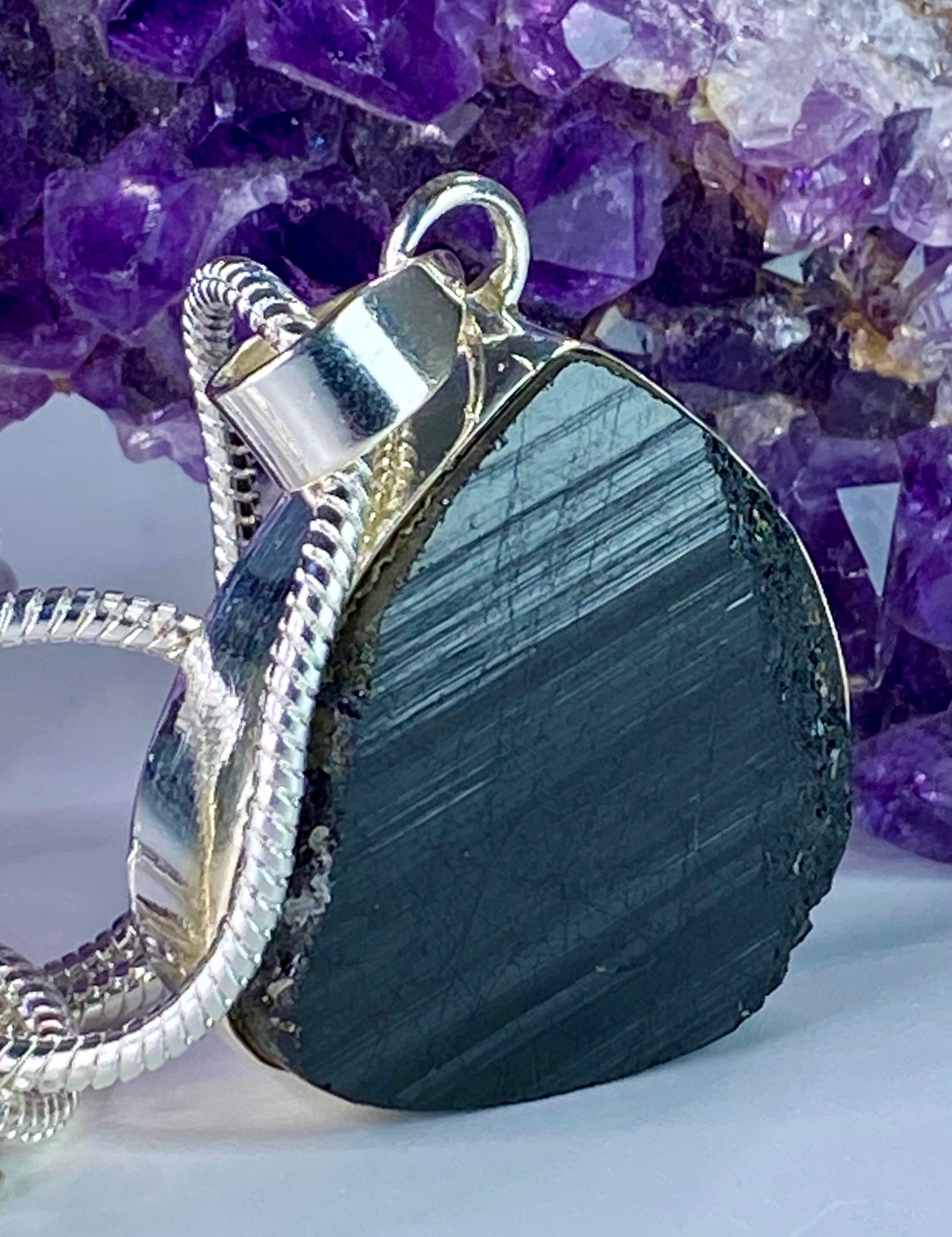 Natural Black Tourmaline and Silver Pendant(F)