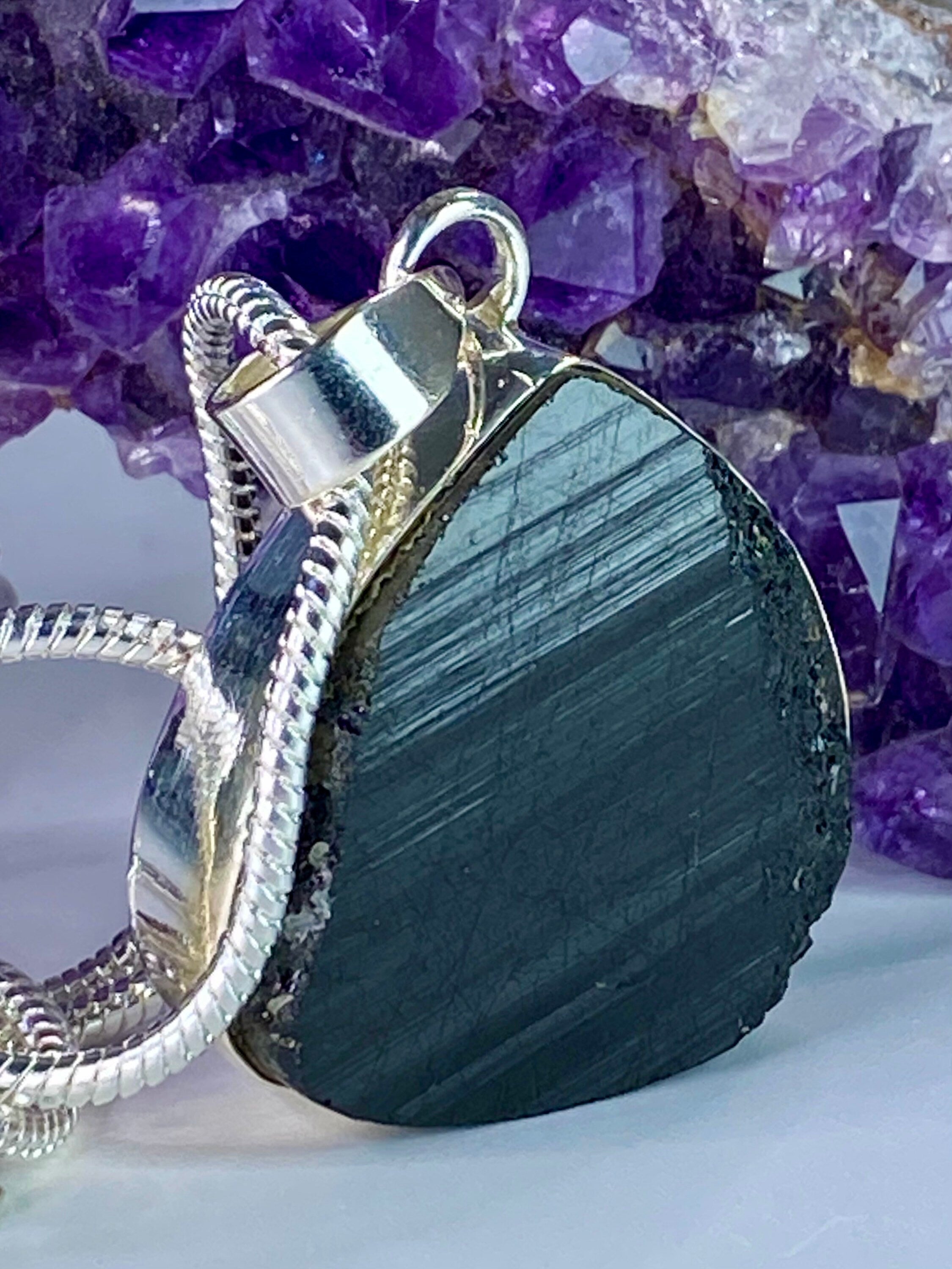 Natural Black Tourmaline and Silver Pendant(F)