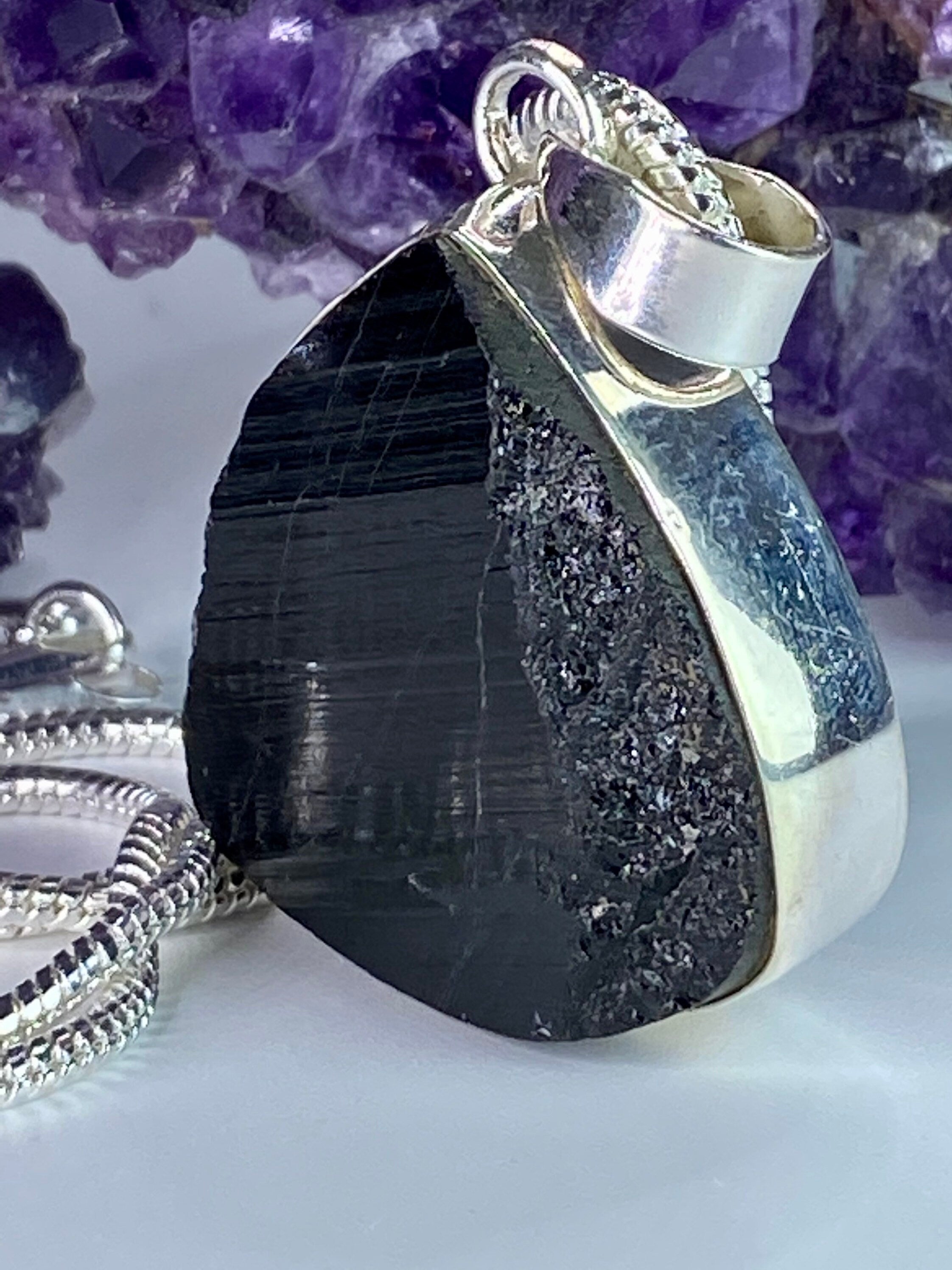 Natural Black Tourmaline and Silver Pendant(F)