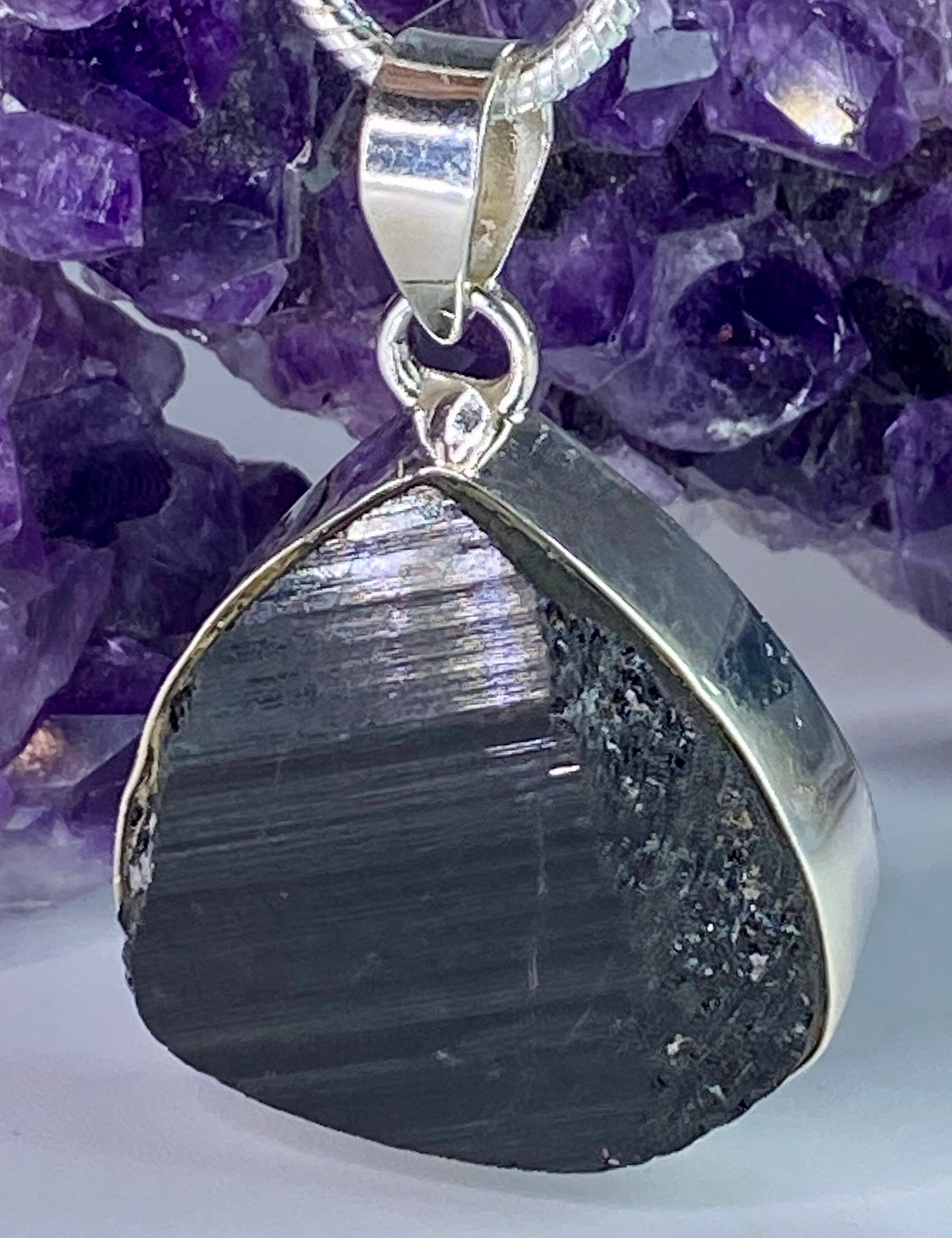 Natural Black Tourmaline and Silver Pendant(F)