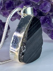 Natural Black Tourmaline and Silver Pendant(F)