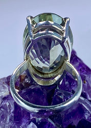 A Large Green Amethyst (Prasiolite ) and Silver Ring