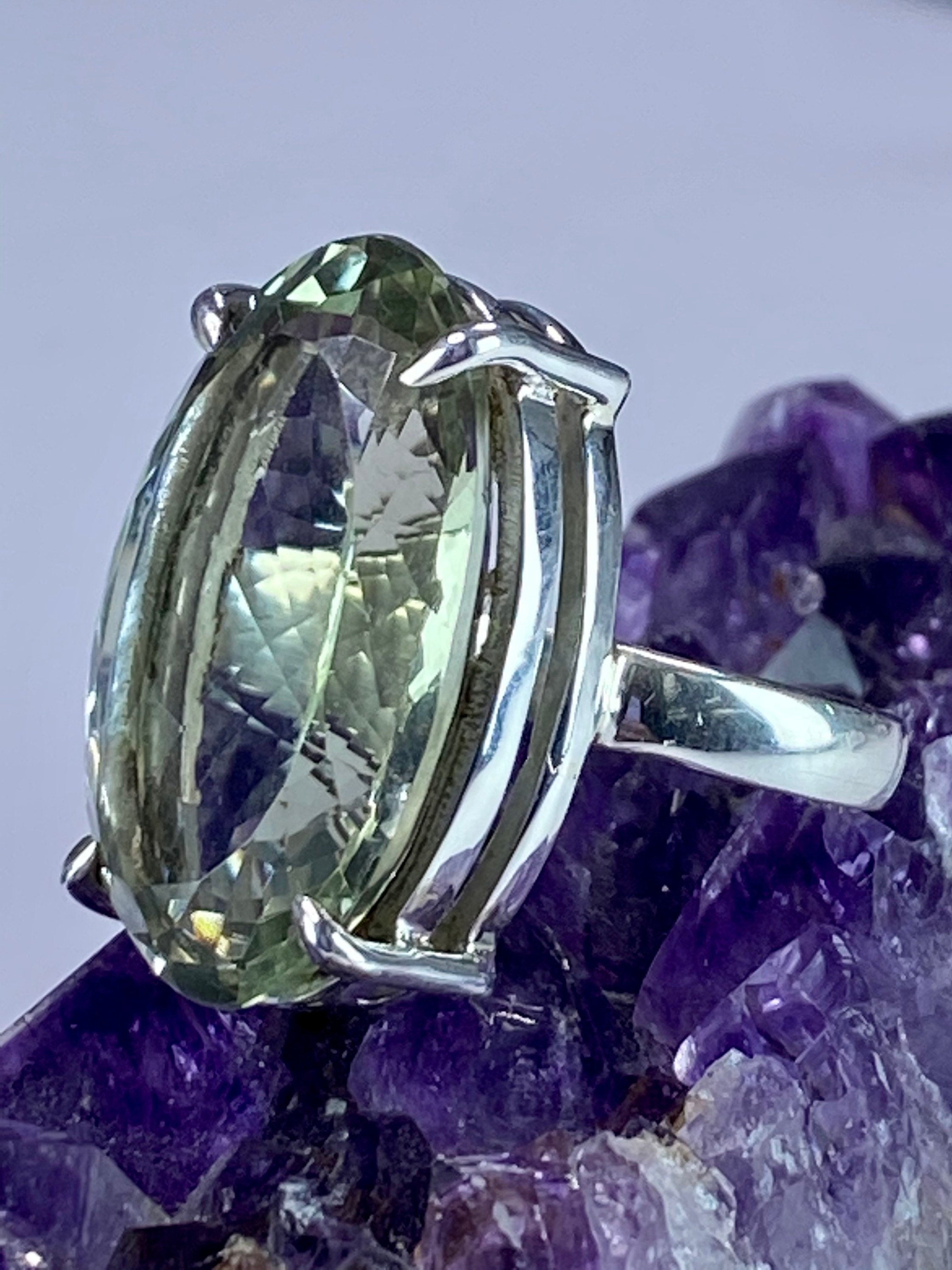 A Large Green Amethyst (Prasiolite ) and Silver Ring