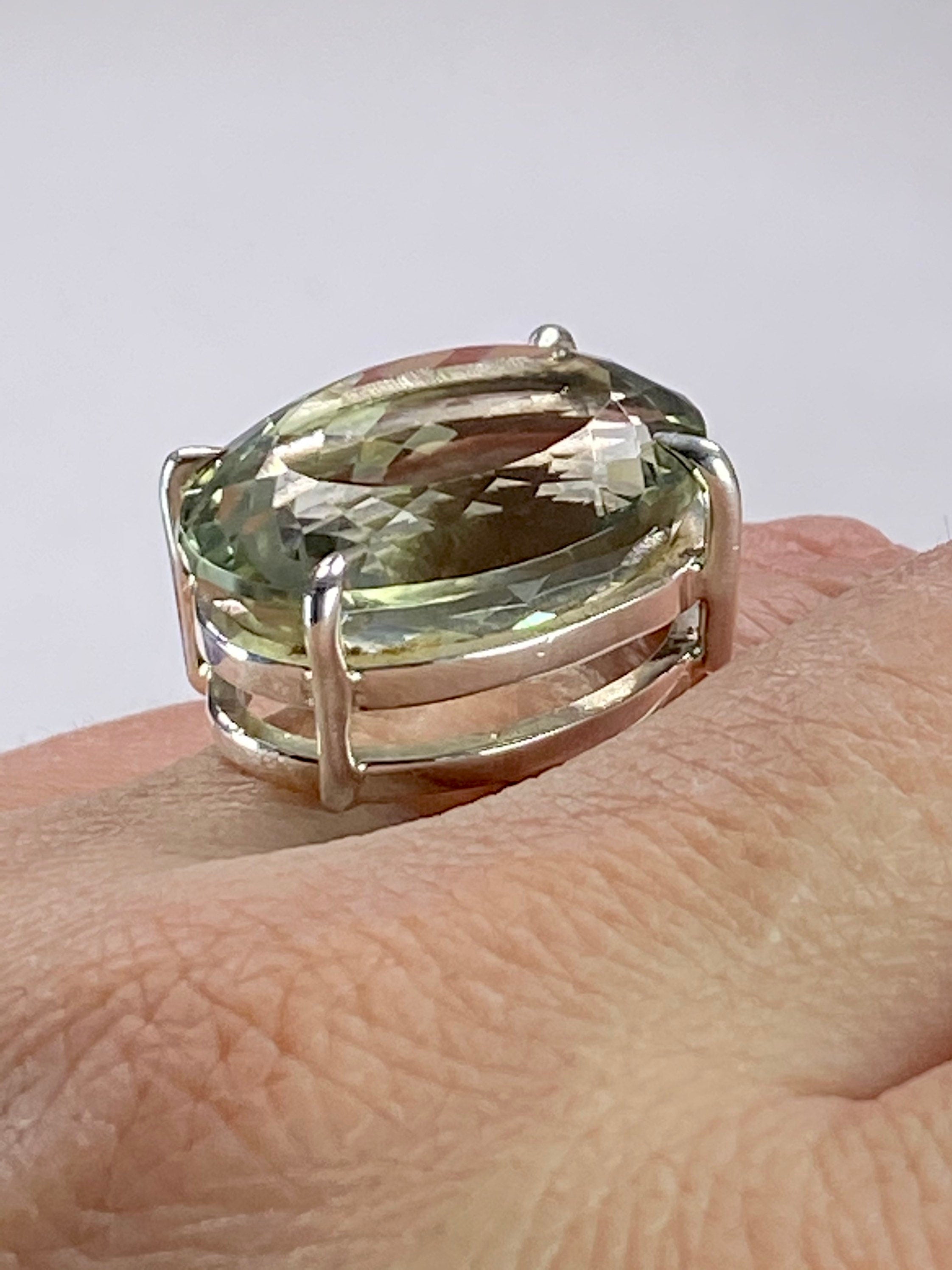 Green Amethyst (Prasiolite) and Silver Ring