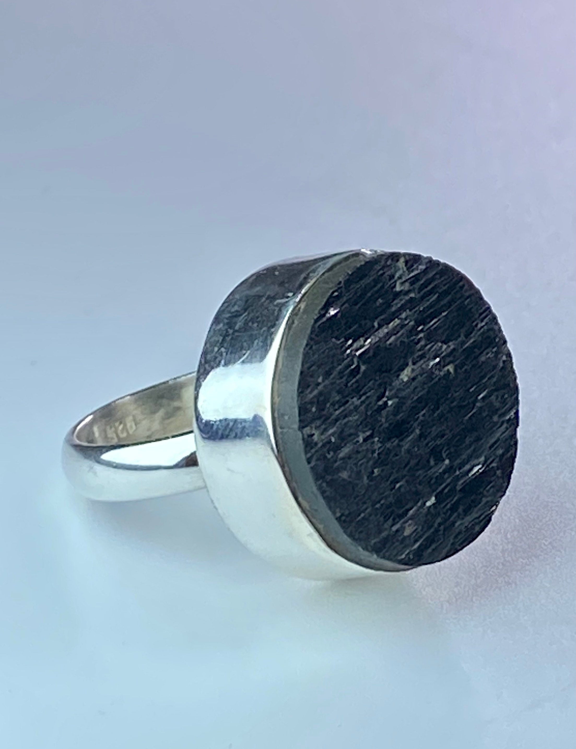 Natural Raw Black Tourmaline and Silver Ring(F)