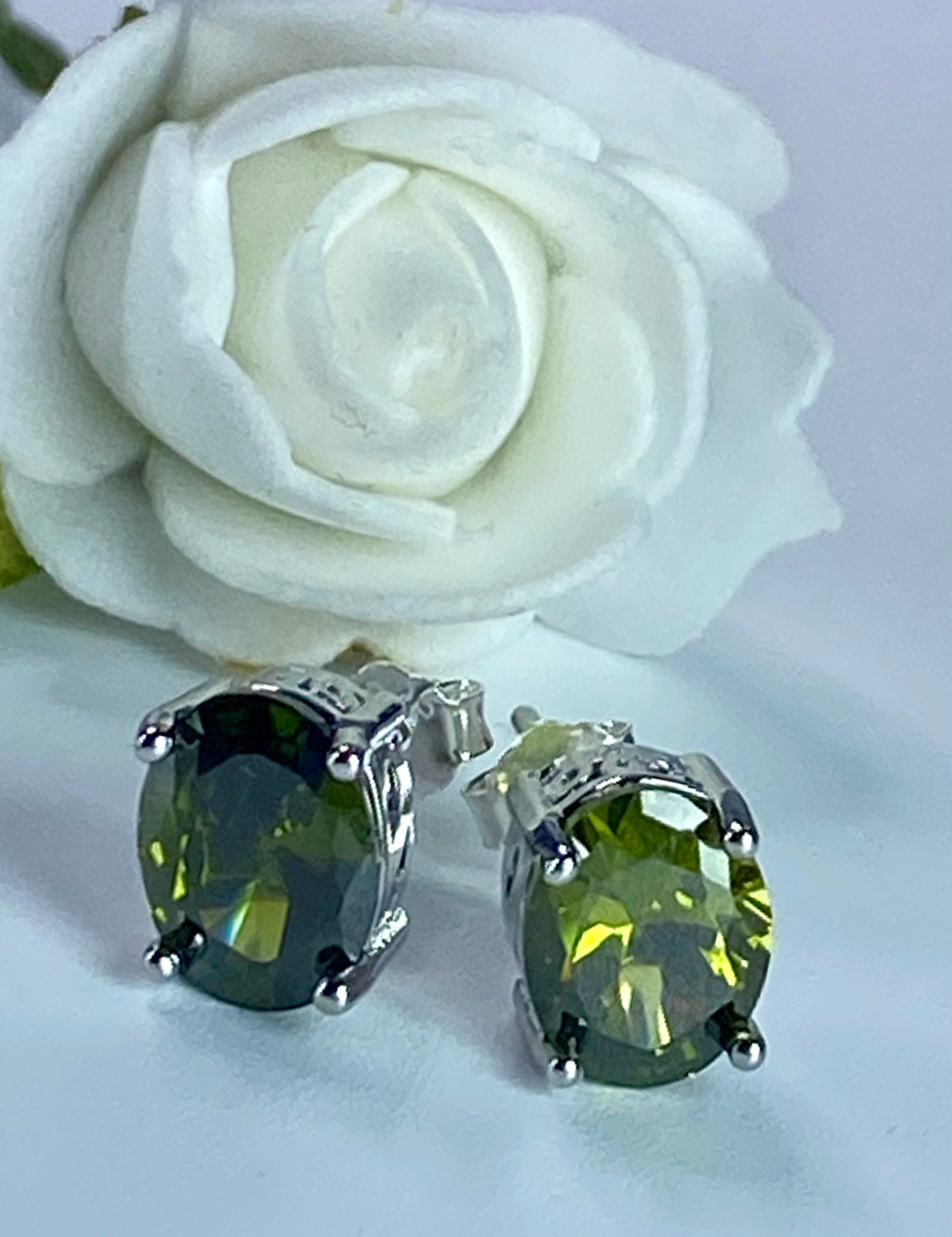 Oval Peridot Sterling Silver Stud Earrings