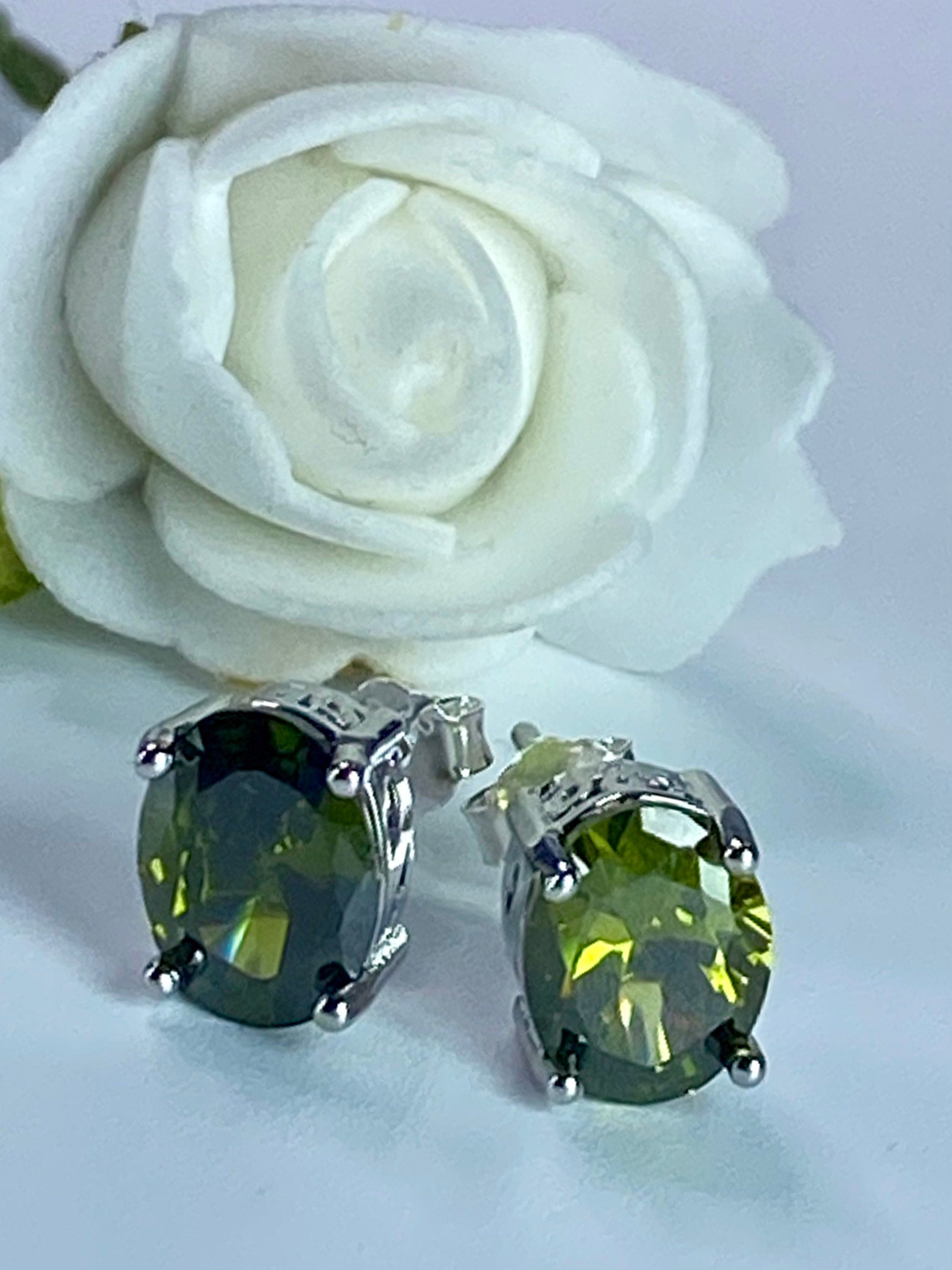Oval Peridot Sterling Silver Stud Earrings
